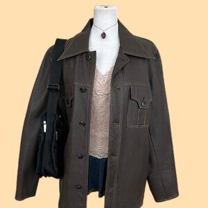 brown vintage 70s faux leather blazer jacket retro indie downtown